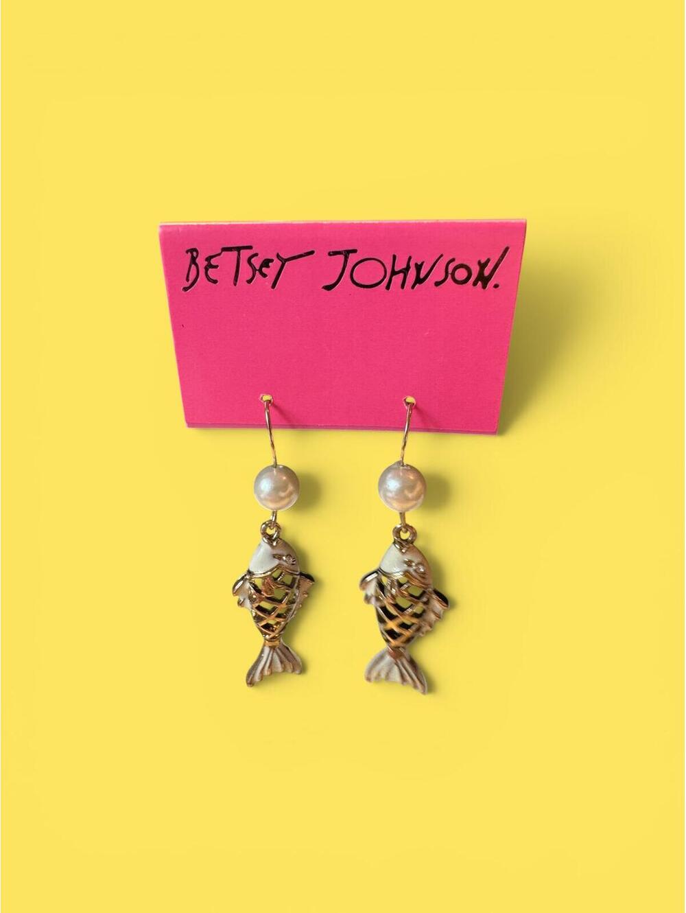 Betsey Johnson Pearl and Fish Dangle Earrings